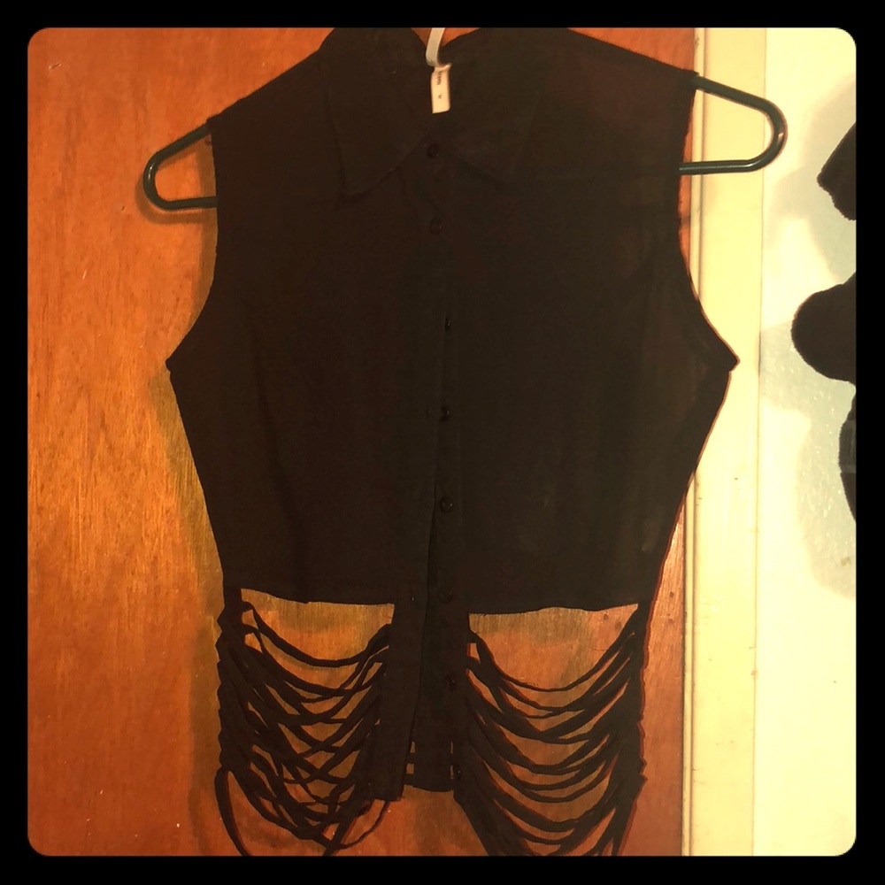 Mesh button up crop top